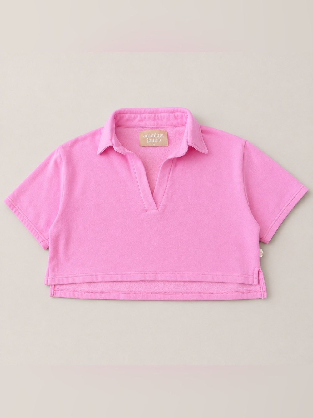 Araminta James Women’s Pink Cropped Collared Sweatshirt XS Short Sleeve